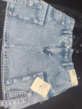 Orange Kiss Light Wash Denim Cargo Skirt